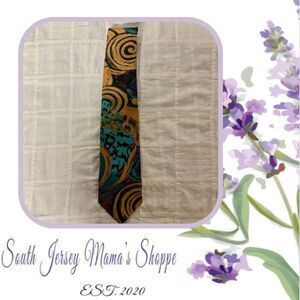 Vintage 1990s Florence Necktie Teal With Gold Red Black Swirls 57” (T8)